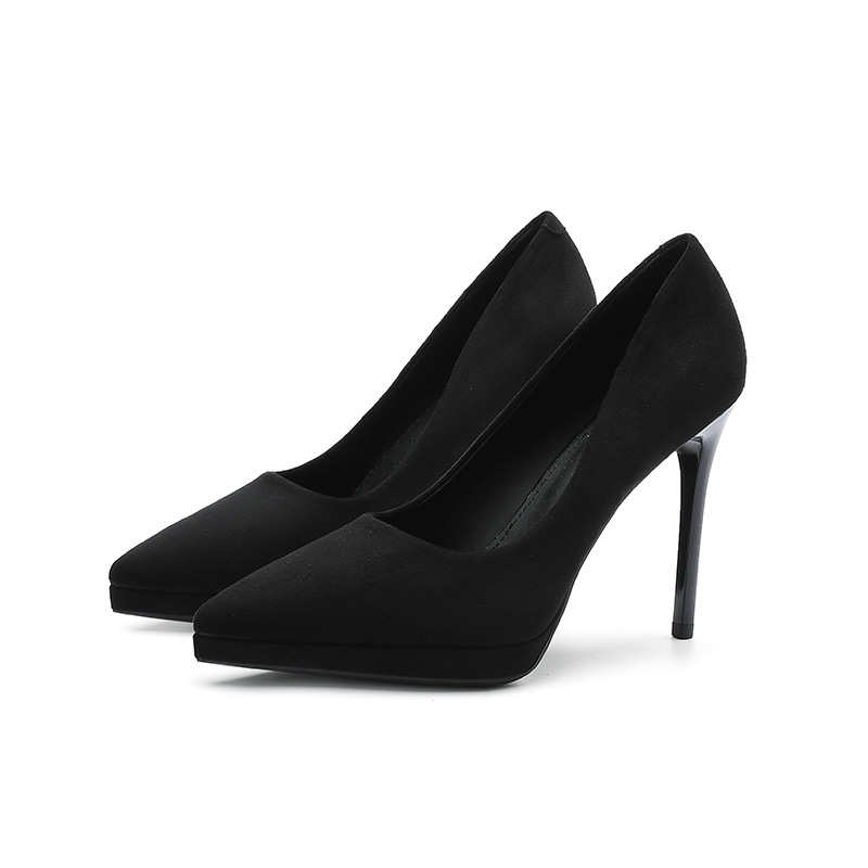 豹纹绒面防水台高跟鞋女尖头细跟超高跟鞋 high heels