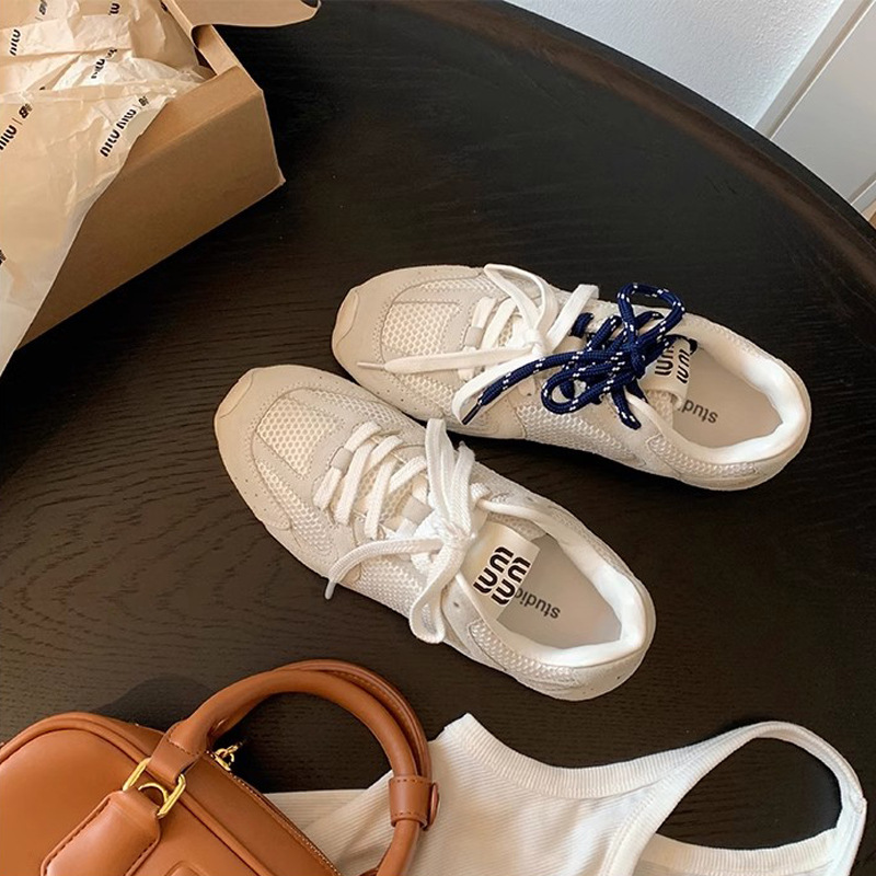 葡萄妈新款复古系带百搭透气真皮休闲运动德训阿甘鞋女