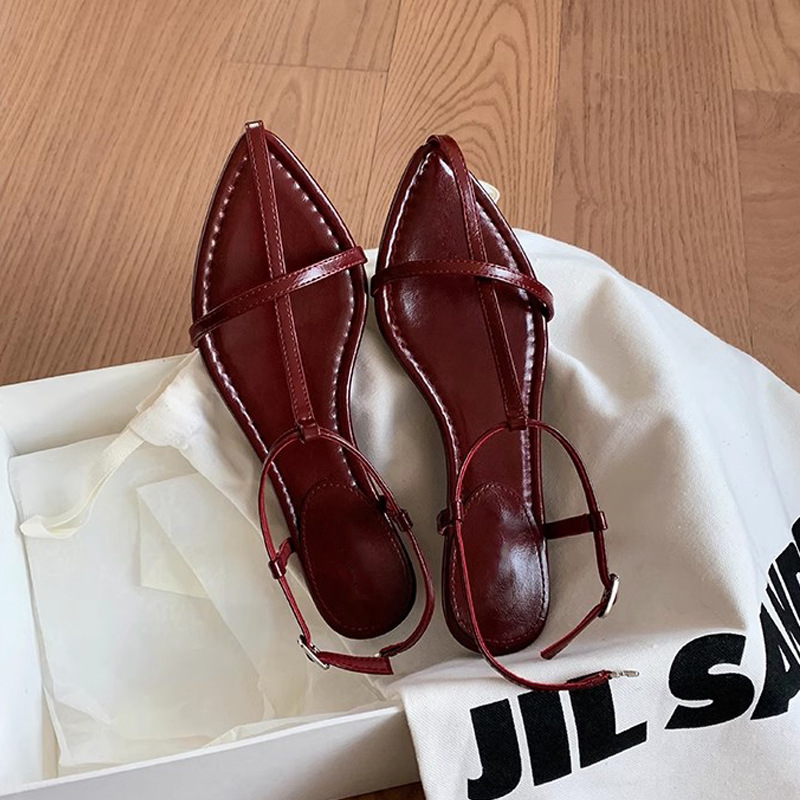 葡萄妈夏季新款气质坡跟尖头个性高跟鞋一字细带露趾搭扣凉鞋女