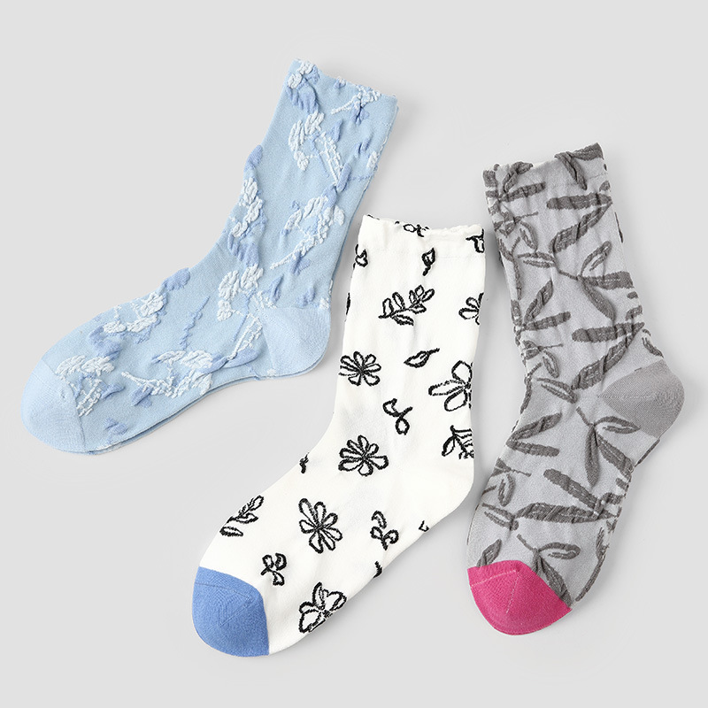 原创女袜春夏季复古浮雕袜子中筒袜文艺ins潮袜子女