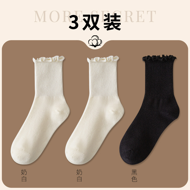 白色木耳边堆堆袜春秋薄款日系jk袜子女洛丽塔玛丽珍鞋花边中筒袜