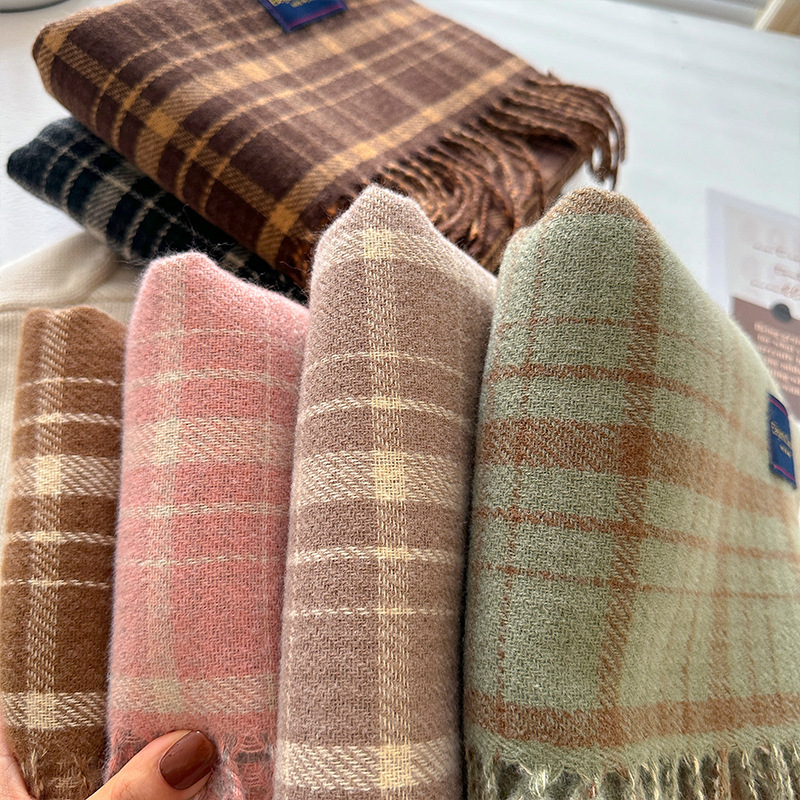 新款经典韩版双面格纹流苏围巾女冬季学院风情侣百搭保暖围脖