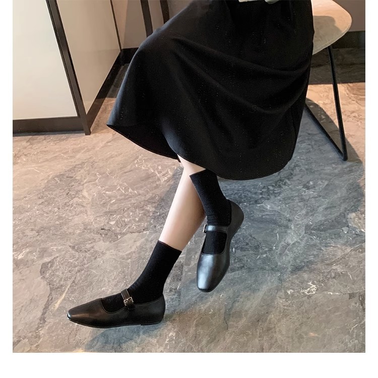 现货秒发！葡萄妈同款鞋进口羊皮极简平底一字扣带玛丽珍平底单鞋女春