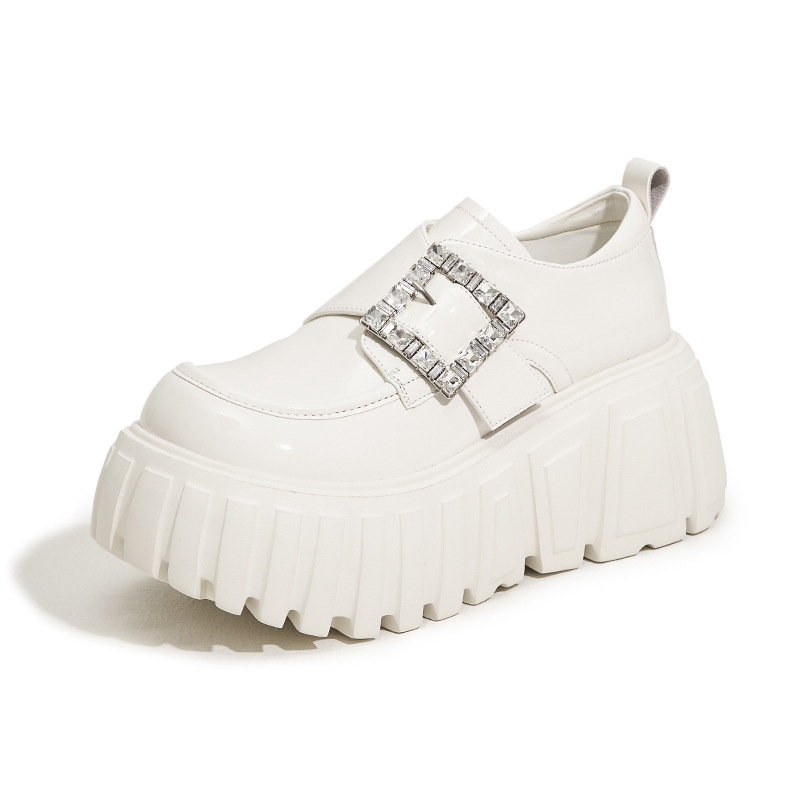 厚底乐福女春季新款黑色松糕小皮鞋时尚百搭小个子内增高女鞋