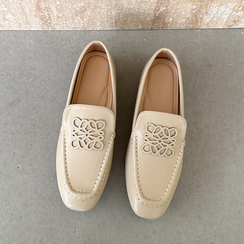 现货乐福鞋女士2025秋季新款韩版平底单鞋复古方头懒人一脚蹬女鞋