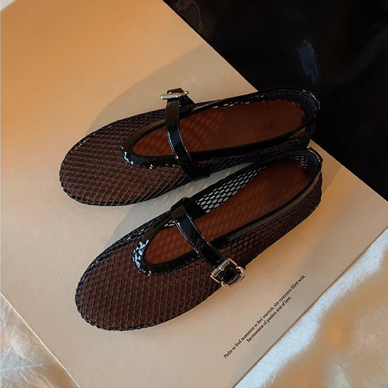 葡萄妈新款闪闪水钻一字扣带圆头平底浅口玛丽珍平底凉鞋女