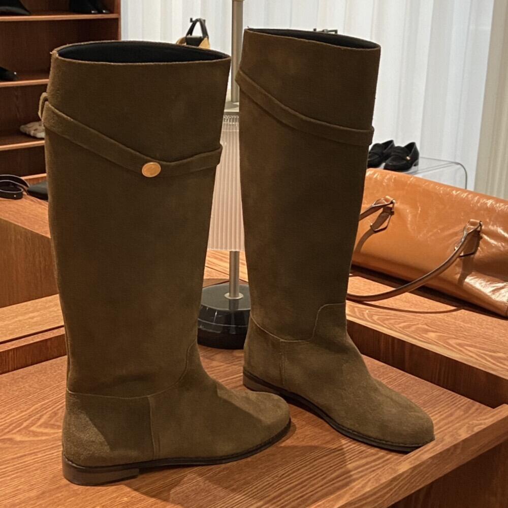 PANDA EYES小金币复古高筒粗跟厚底不过膝显瘦长筒靴骑士靴女秋冬女靴