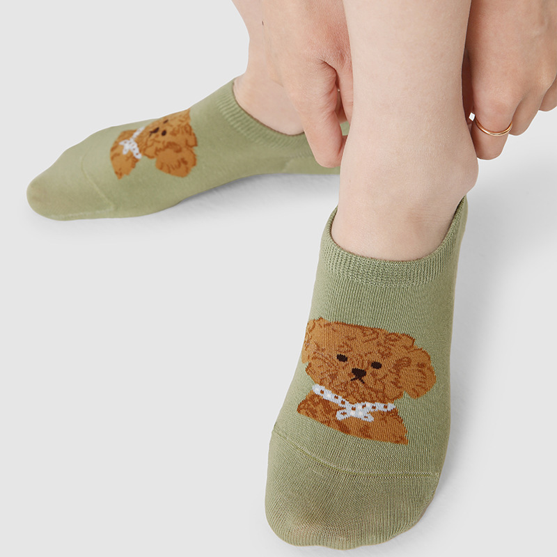 文艺复兴纯色棉袜夏季薄款学院风短袜防滑卡通动物少女浅口隐形袜
