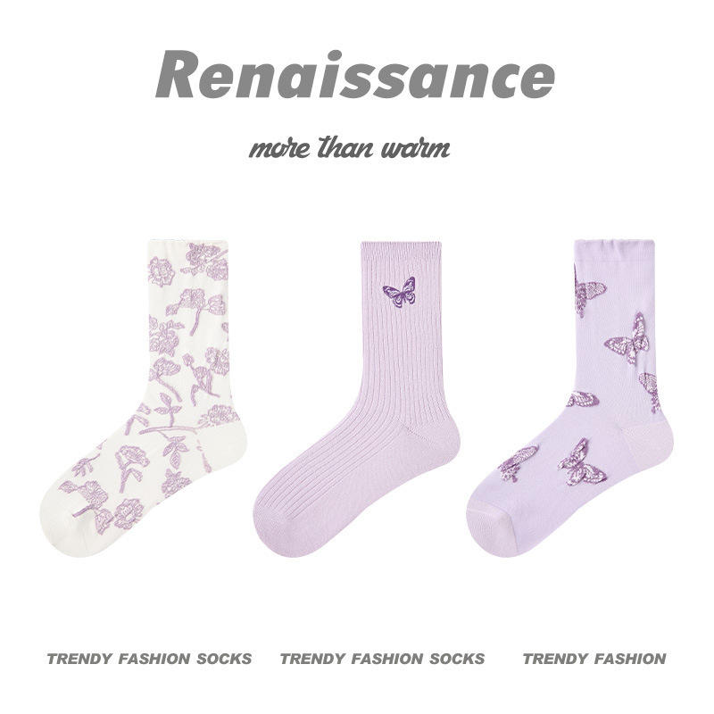 原创女袜春夏季柿柿甜猫中筒袜花边无骨精梳棉袜子女