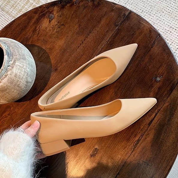 葡萄妈春季新款气质小尖头百搭通勤浅口显瘦简约低跟单鞋女春秋