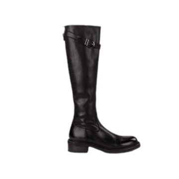 PANDA EYES葡萄妈同款鞋水洗马皮圆头粗跟厚底增高腿直长筒骑士靴