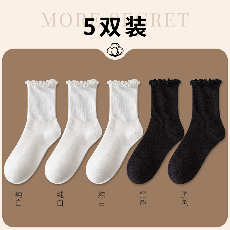 白色木耳边堆堆袜春秋薄款日系jk袜子女洛丽塔玛丽珍鞋花边中筒袜