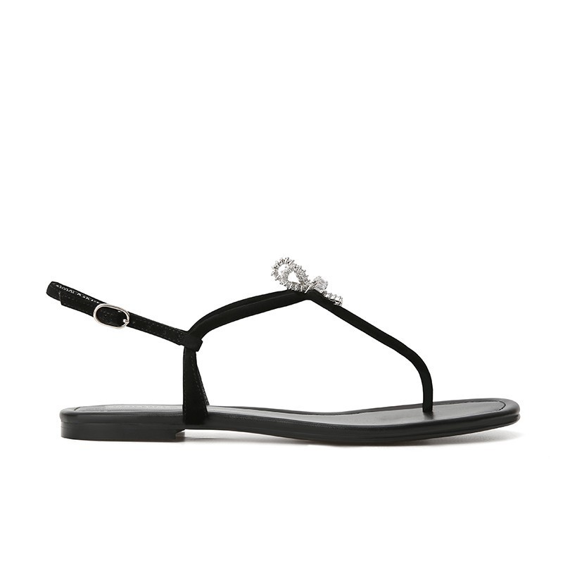 现货秒发！！苏茵茵同款鞋闪闪星河水钻扣真皮夹脚趾粗跟凉鞋女春