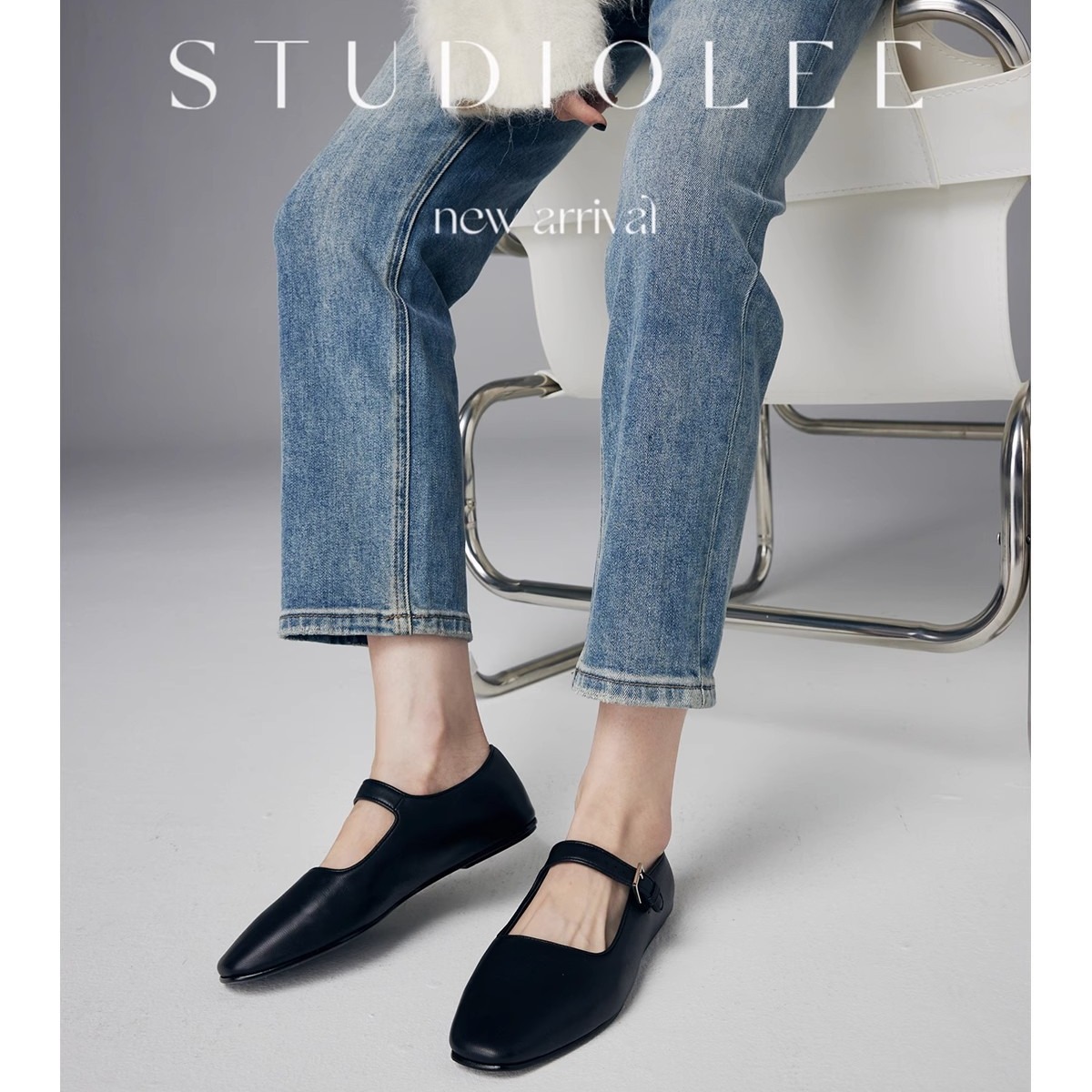 现货秒发！葡萄妈同款鞋进口羊皮极简平底一字扣带玛丽珍平底单鞋女春