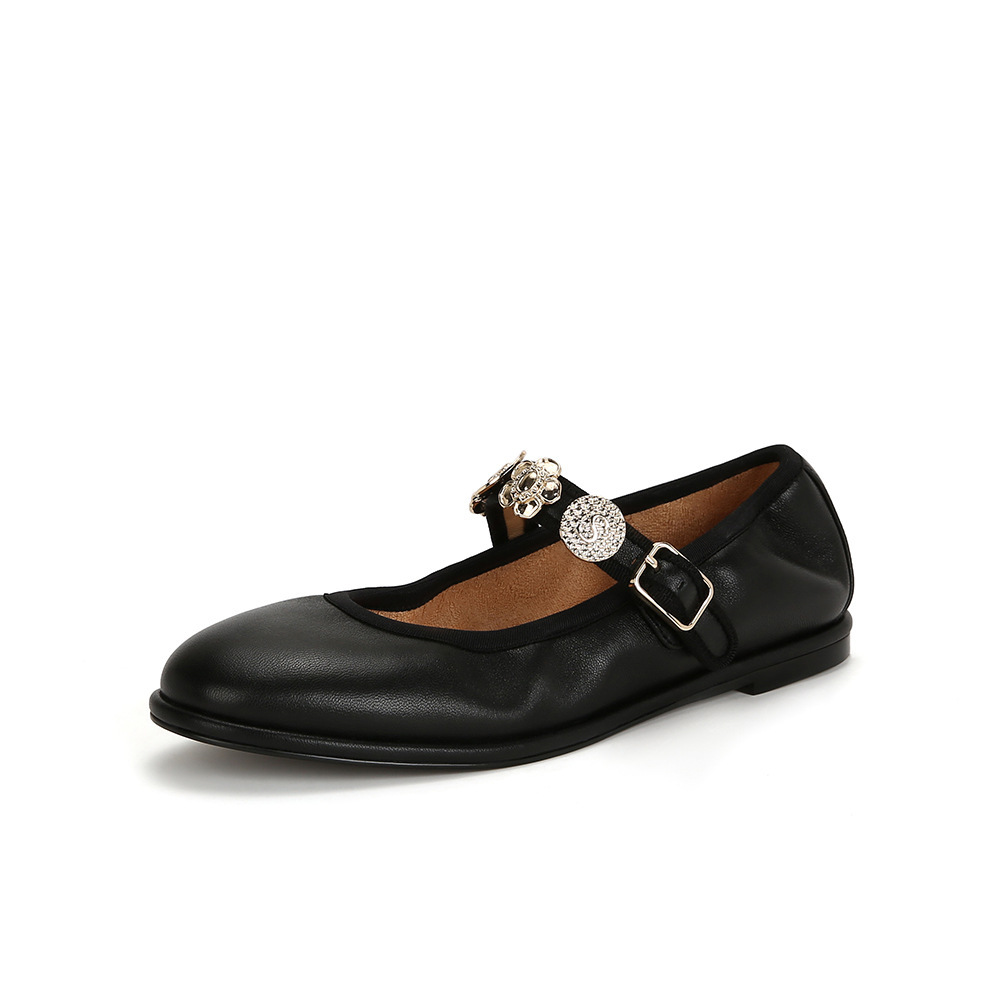 现货秒发！苏茵茵同款鞋超软羊皮徽章扣玛丽珍芭蕾鞋女奶奶平底单鞋