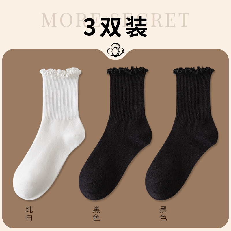 白色木耳边堆堆袜春秋薄款日系jk袜子女洛丽塔玛丽珍鞋花边中筒袜