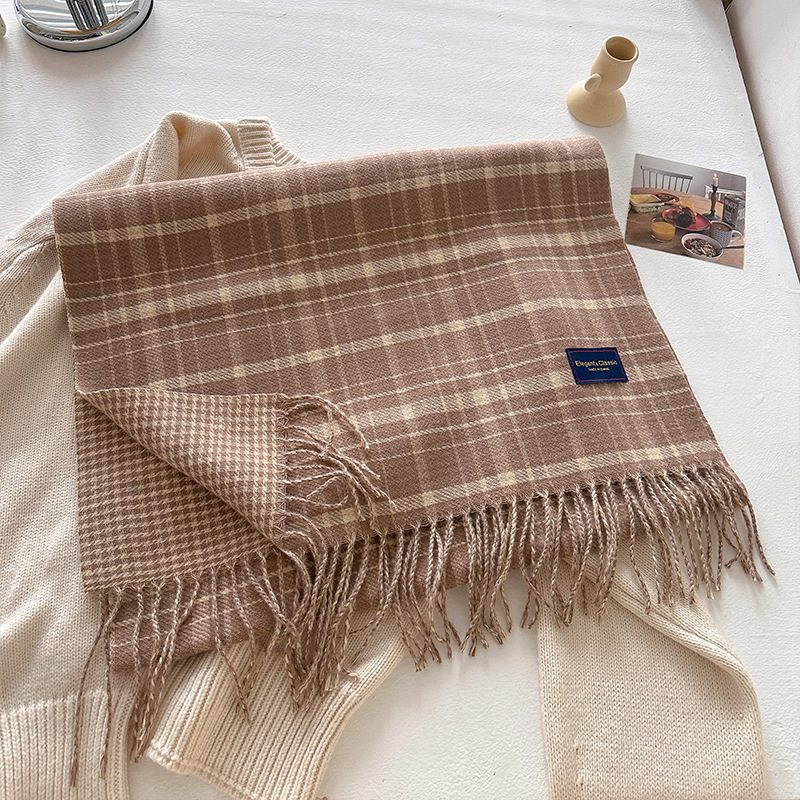 新款经典韩版双面格纹流苏围巾女冬季学院风情侣百搭保暖围脖