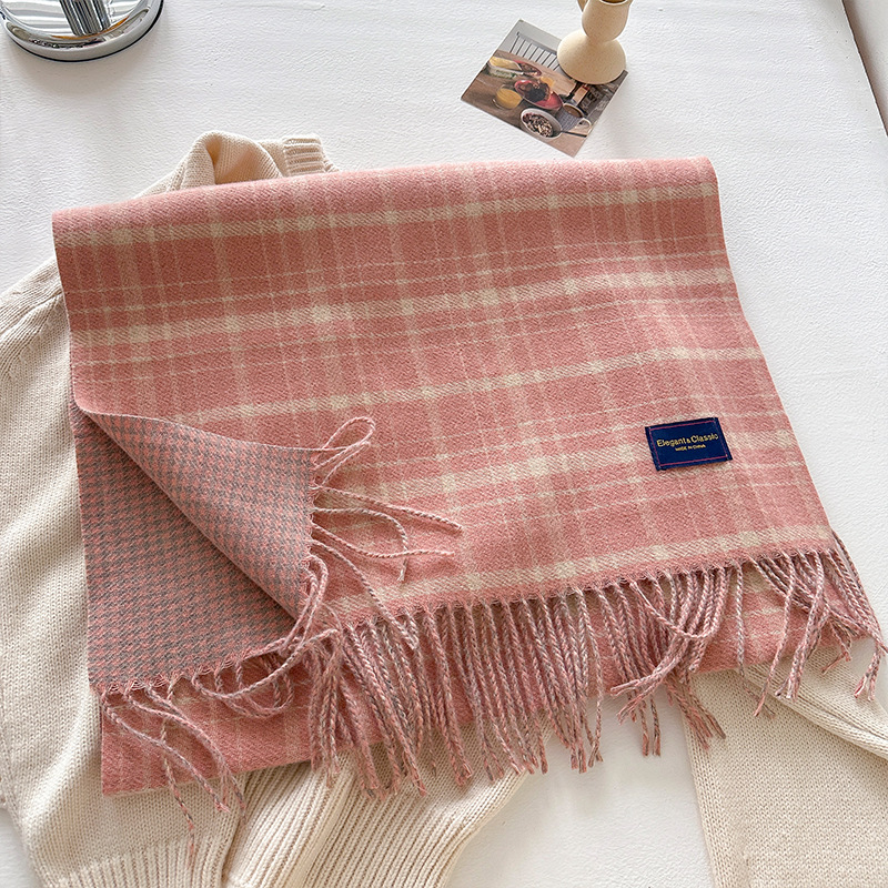 新款经典韩版双面格纹流苏围巾女冬季学院风情侣百搭保暖围脖