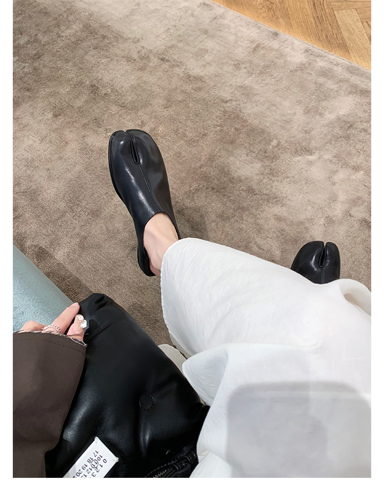 葡萄妈同款 春夏季新款平底浅口懒人一脚蹬猪蹄分趾鞋女真皮