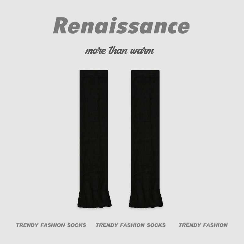 Renaissance女士春夏款针织纯色薄款袜套miu风袜子网眼透气小腿袜