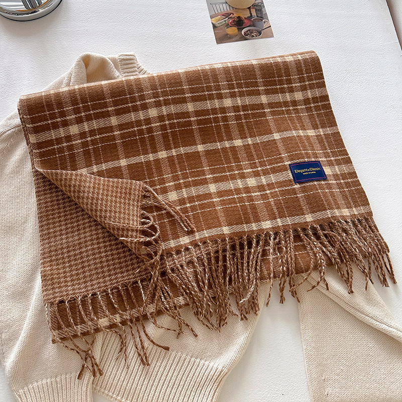 新款经典韩版双面格纹流苏围巾女冬季学院风情侣百搭保暖围脖