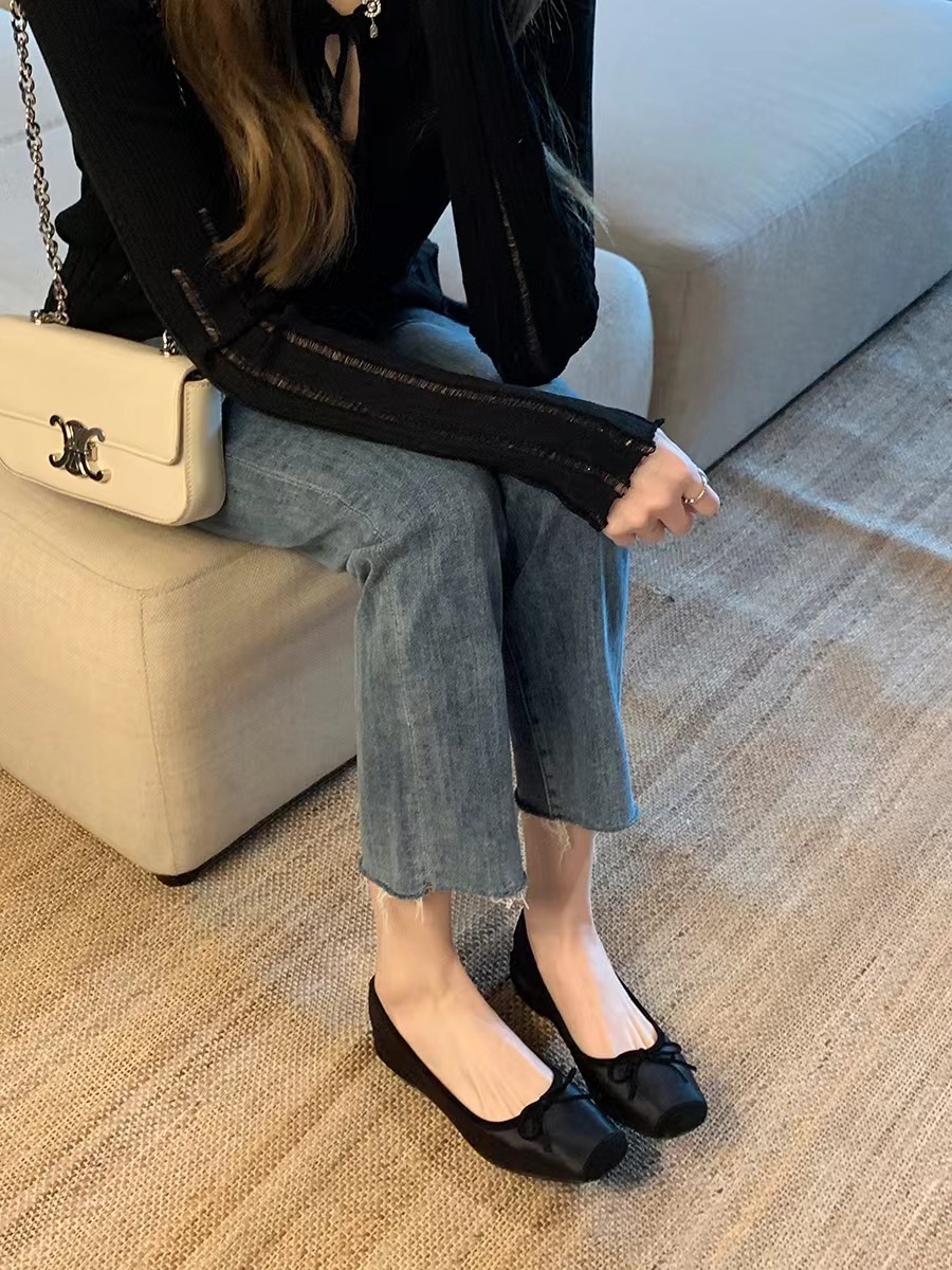 葡萄妈同款 圆头浅口蝴蝶结显脚小平底芭蕾舞鞋真丝单鞋女春秋款