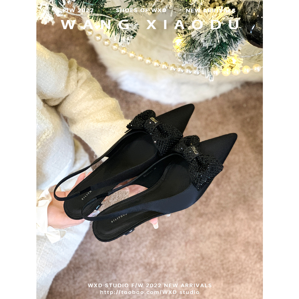 现货秒发！王小毒同款鞋蝴蝶结包头凉鞋女新款后空细高跟鞋女春