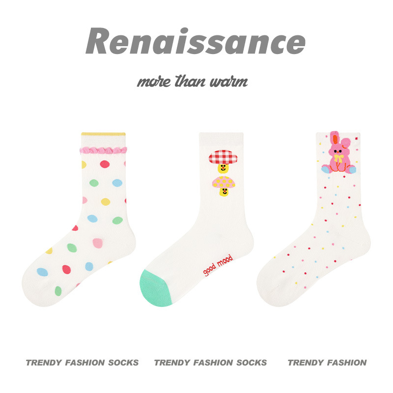 原创女袜春夏季柿柿甜猫中筒袜花边无骨精梳棉袜子女