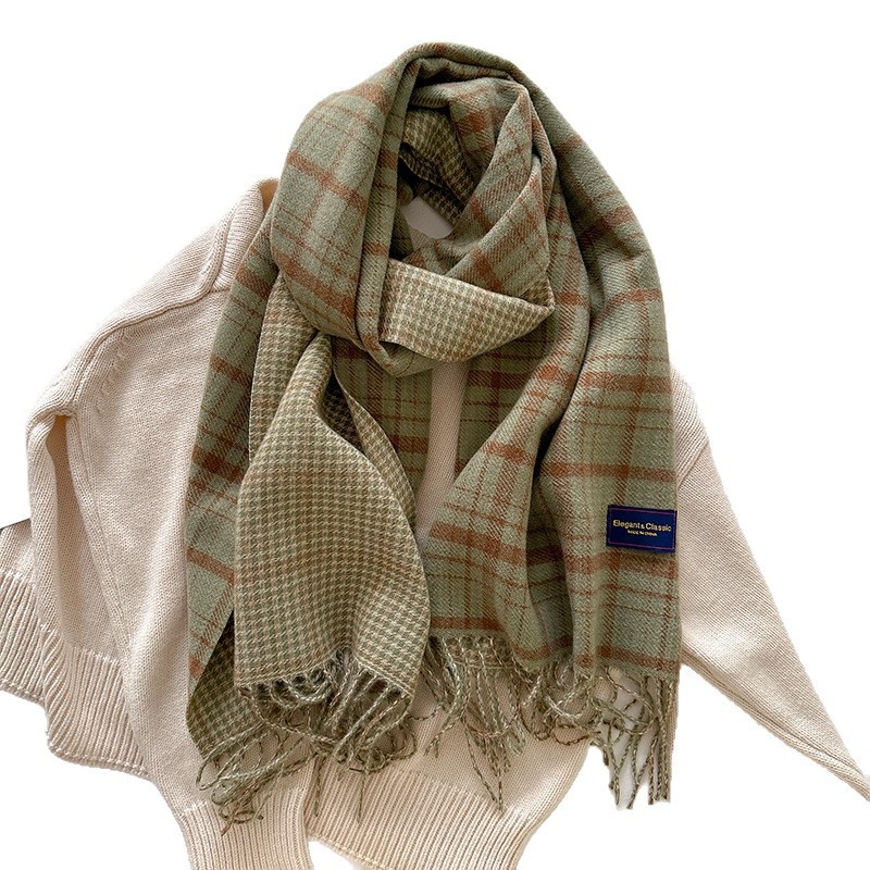 新款经典韩版双面格纹流苏围巾女冬季学院风情侣百搭保暖围脖