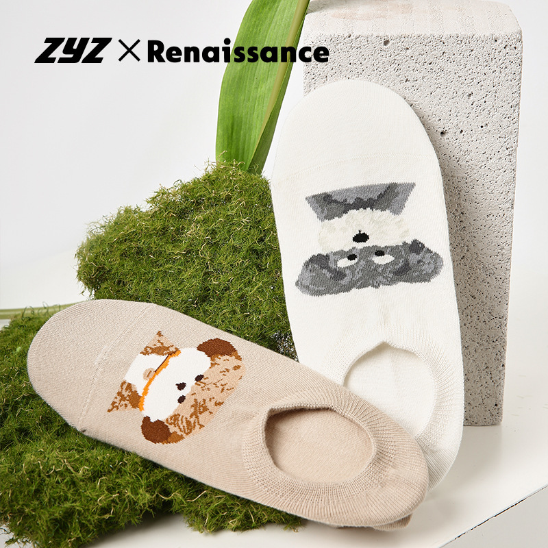 文艺复兴纯色棉袜夏季薄款学院风短袜防滑卡通动物少女浅口隐形袜