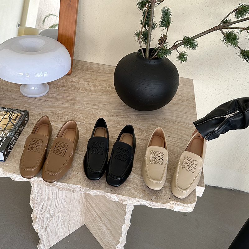 现货乐福鞋女士2025秋季新款韩版平底单鞋复古方头懒人一脚蹬女鞋