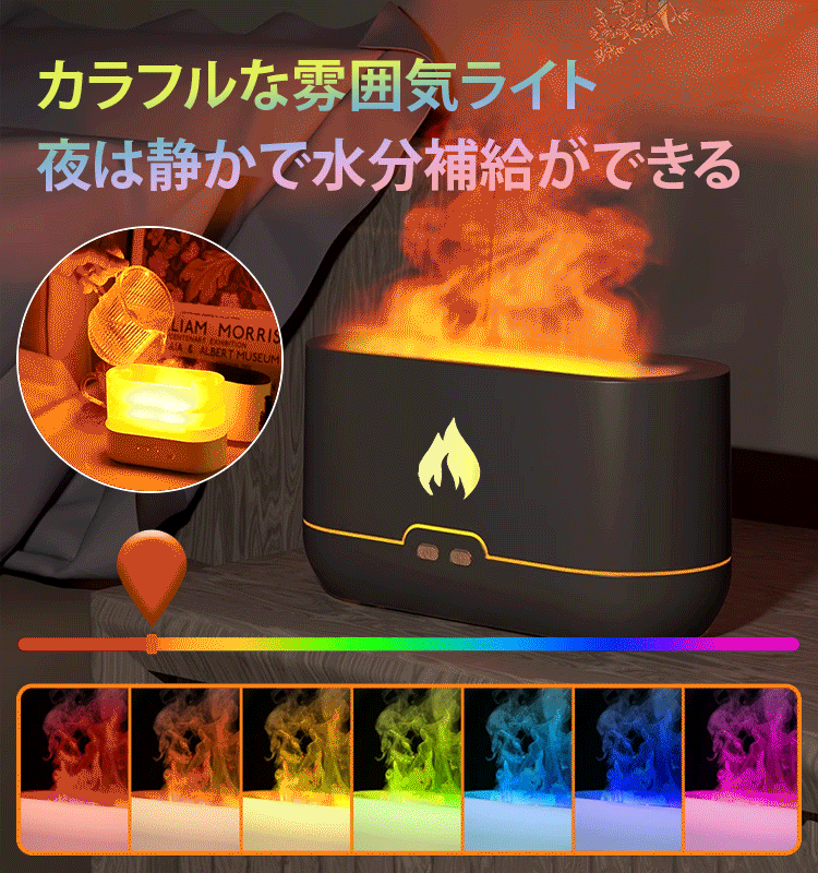 Moraie 揺らぐ炎効果芳香機能付き加湿器【車内アクセサリー】