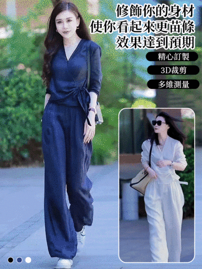 高腰寬褲襯衫棉麻套裝