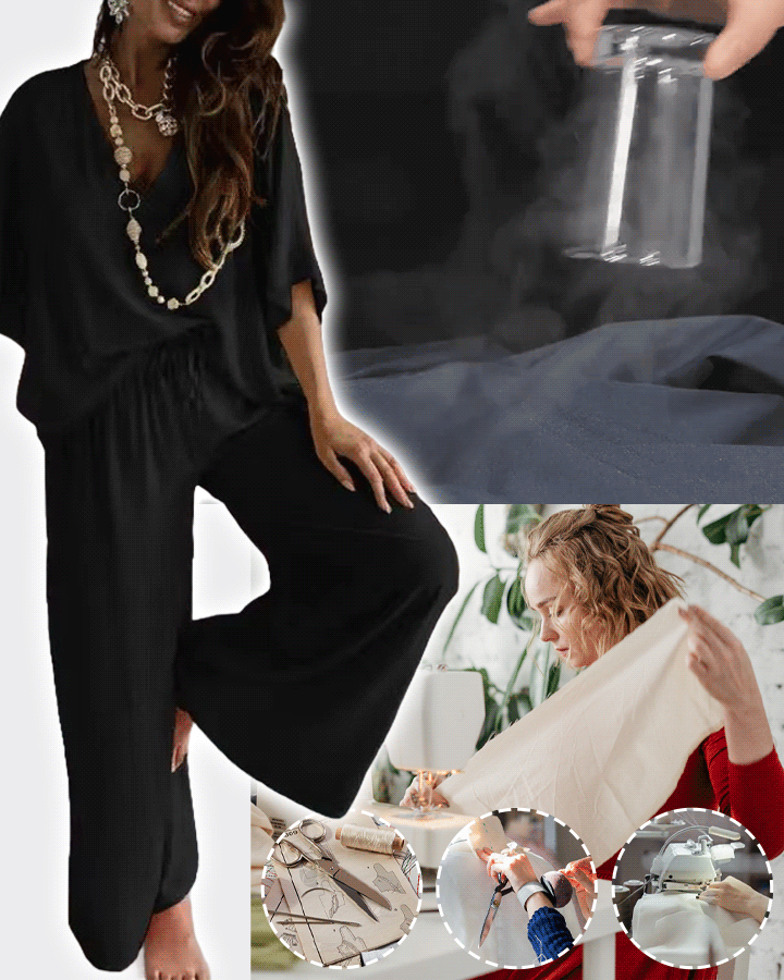 V-neck bat sleeve loose wide-leg pants suit