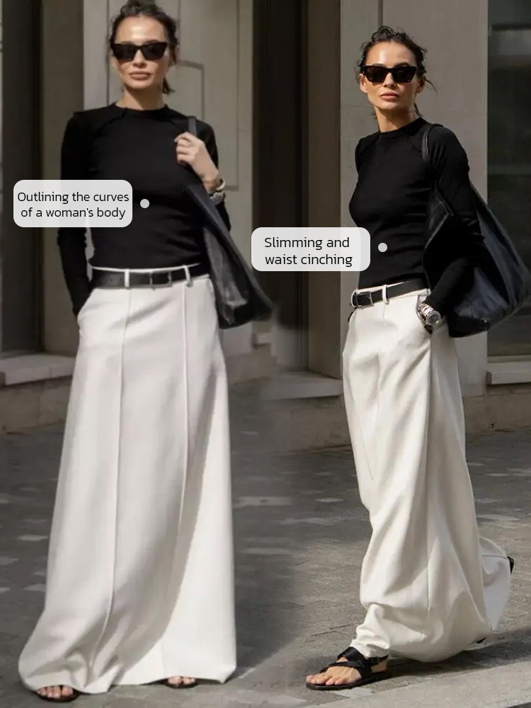 [Fashionable] High waist solid color long skirt