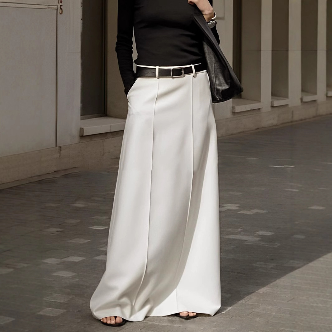 [Fashionable] High waist solid color long skirt