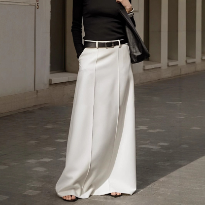 [Fashionable] High waist solid color long skirt
