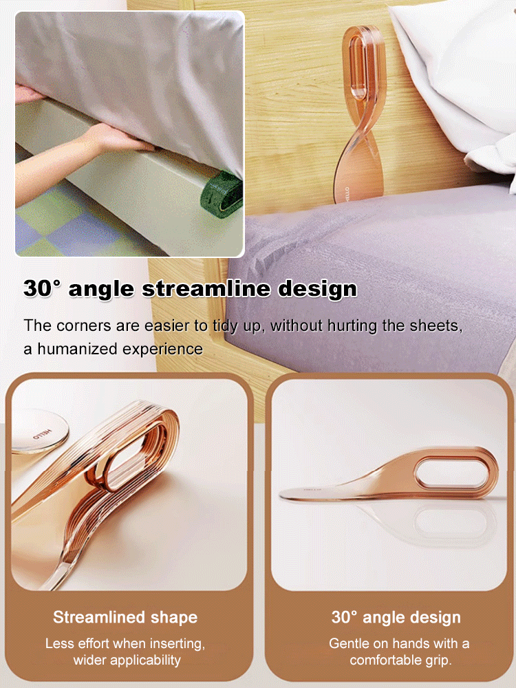 "Hands-free" bed sheet arranging and securing tool