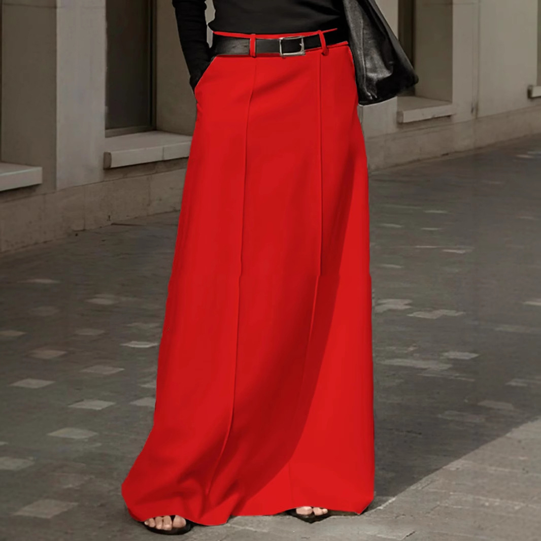 [Fashionable] High waist solid color long skirt