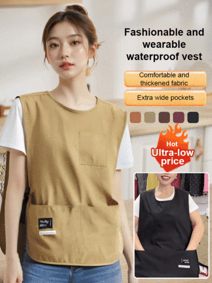 [Waterproof and oil-proof] Fashionable vest-style workwear apron