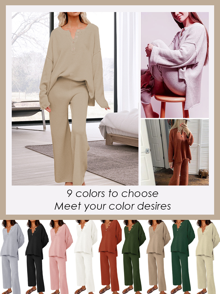 Solid color v-neck casual two-piece suit