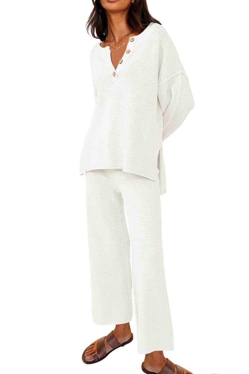 Solid color v-neck casual two-piece suit