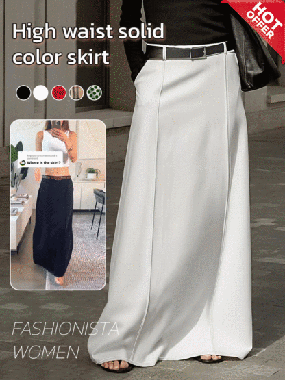 [Fashionable] High waist solid color long skirt