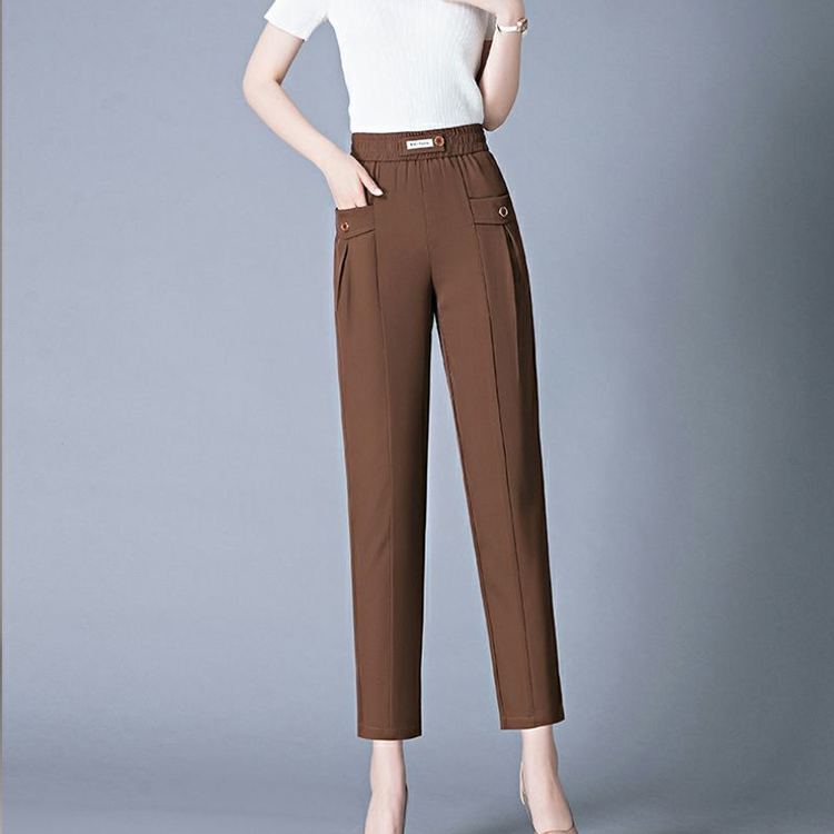 กางเกงฮาเร็มผู้หญิงฤดูร้อน เอวสูง หลวม ดูผอม สบาย ๆ เก้าแต้ม ทรงกระบอก สำหรับคุณแม่