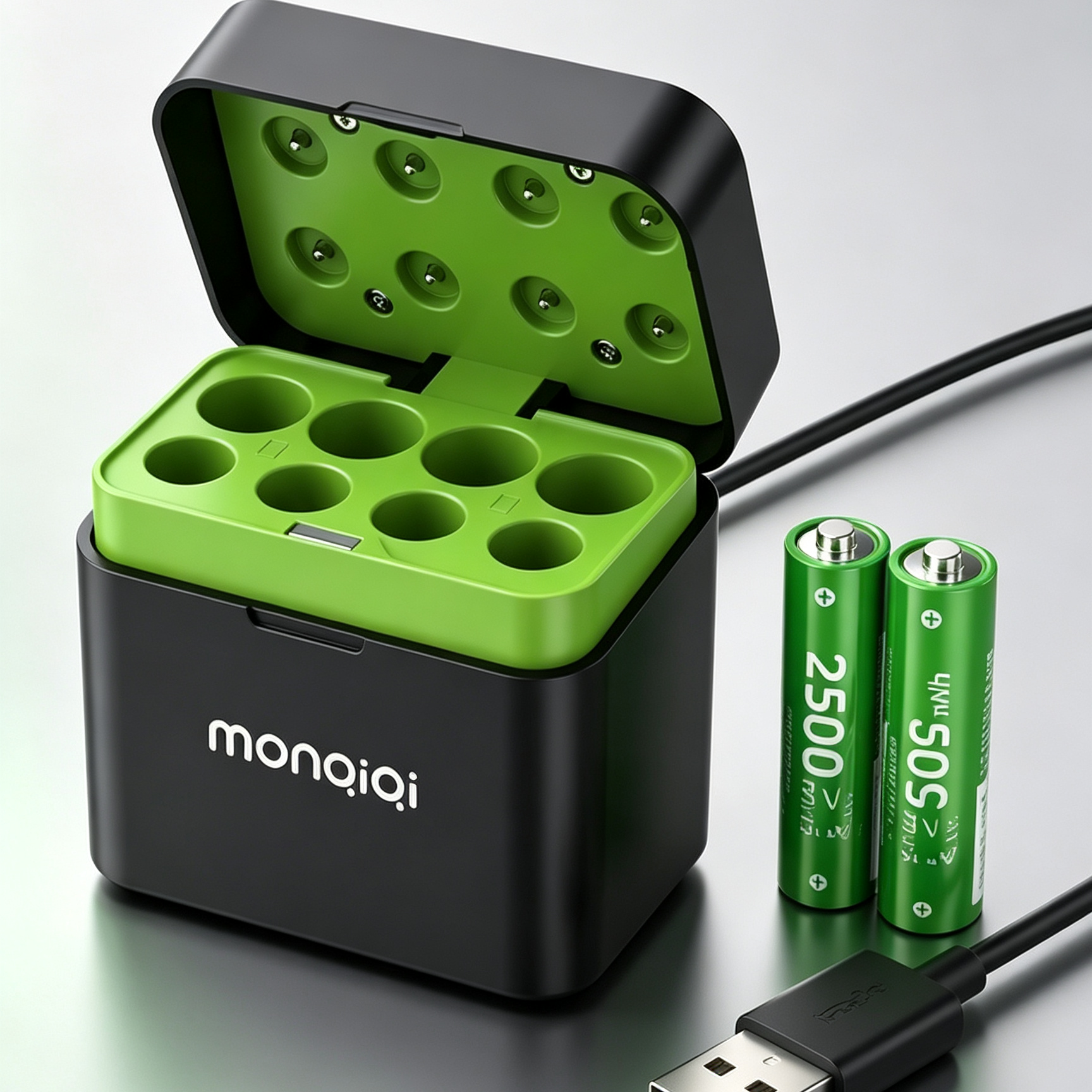 ถ่านชาร์จ AA AAA พร้อมเคสชาร์จอัจฉริยะ หน้าจอ LCD ชาร์จ USB Type-C