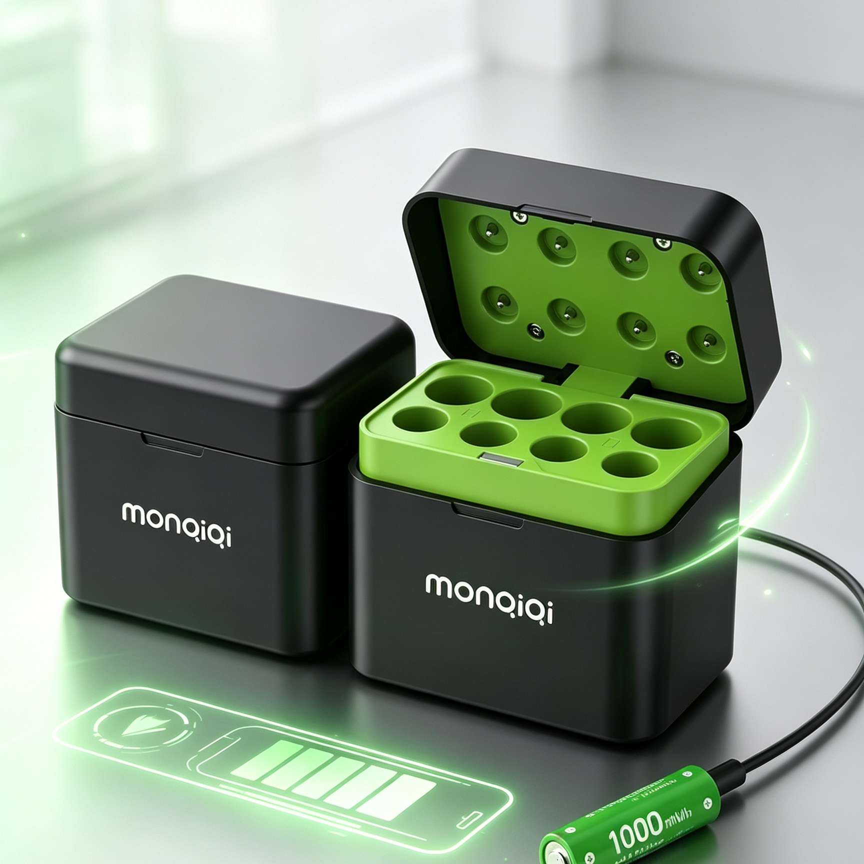 ถ่านชาร์จ AA AAA พร้อมเคสชาร์จอัจฉริยะ หน้าจอ LCD ชาร์จ USB Type-C