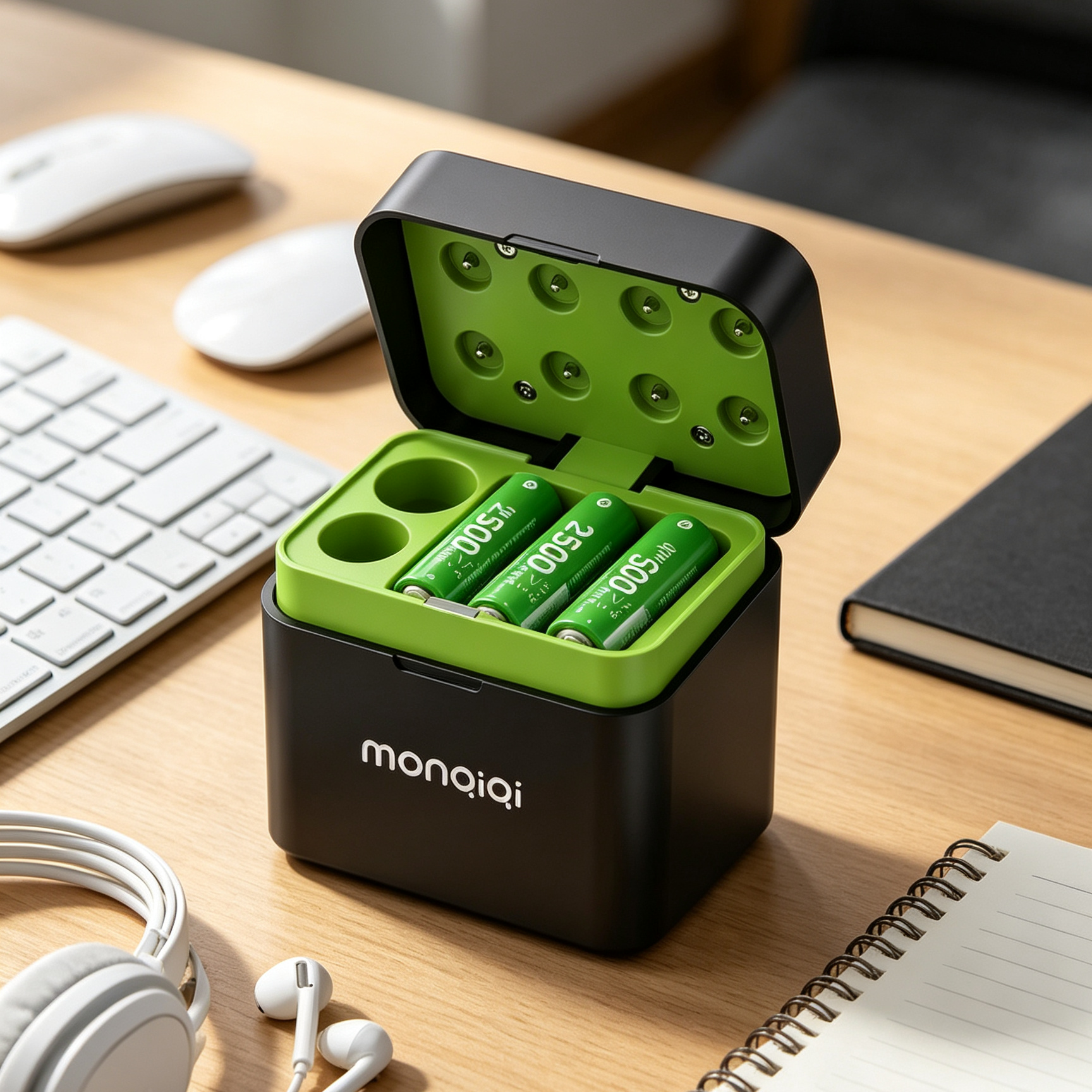 ถ่านชาร์จ AA AAA พร้อมเคสชาร์จอัจฉริยะ หน้าจอ LCD ชาร์จ USB Type-C