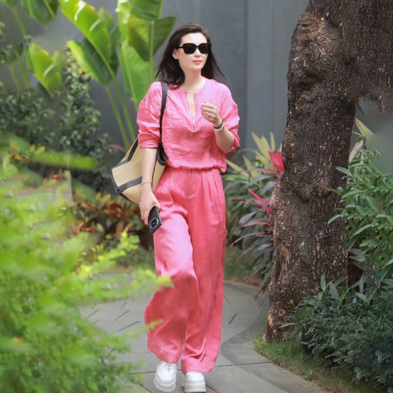 ชุดเสื้อกางเกงผ้าลินินลำลองแบบสองตัว