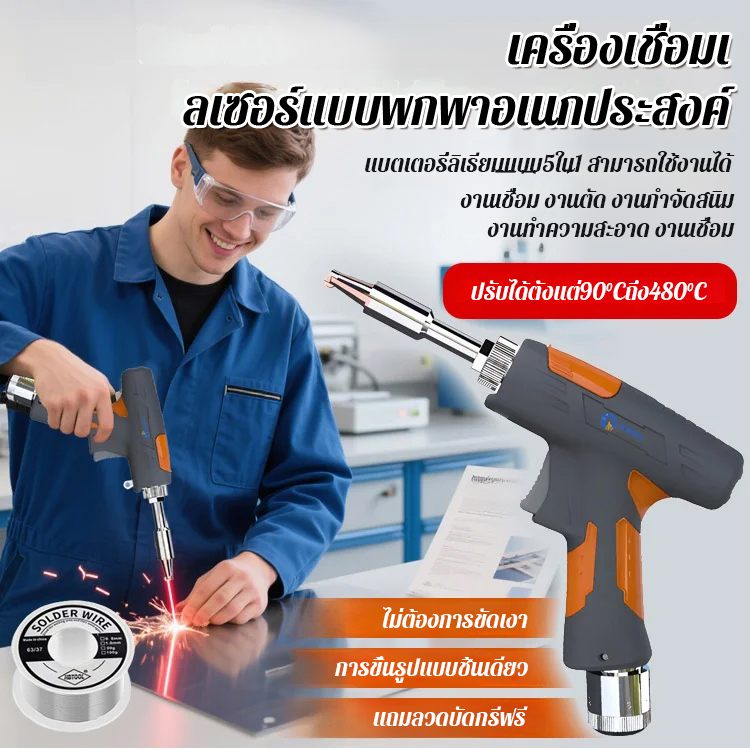 เครื่องเชื่อมเลเซอร์แบบมือถือ รุ่นปรับระดับได้ (Handheld Laser Welder) – เชื่อมสแตนเลส/เหล็ก/อลูมิเนียม รอยสวยไม่ต้องขัด