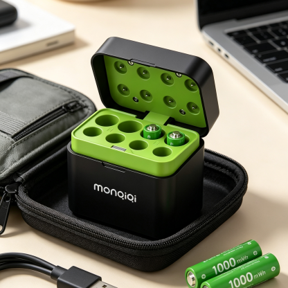 ถ่านชาร์จ AA AAA พร้อมเคสชาร์จอัจฉริยะ หน้าจอ LCD ชาร์จ USB Type-C